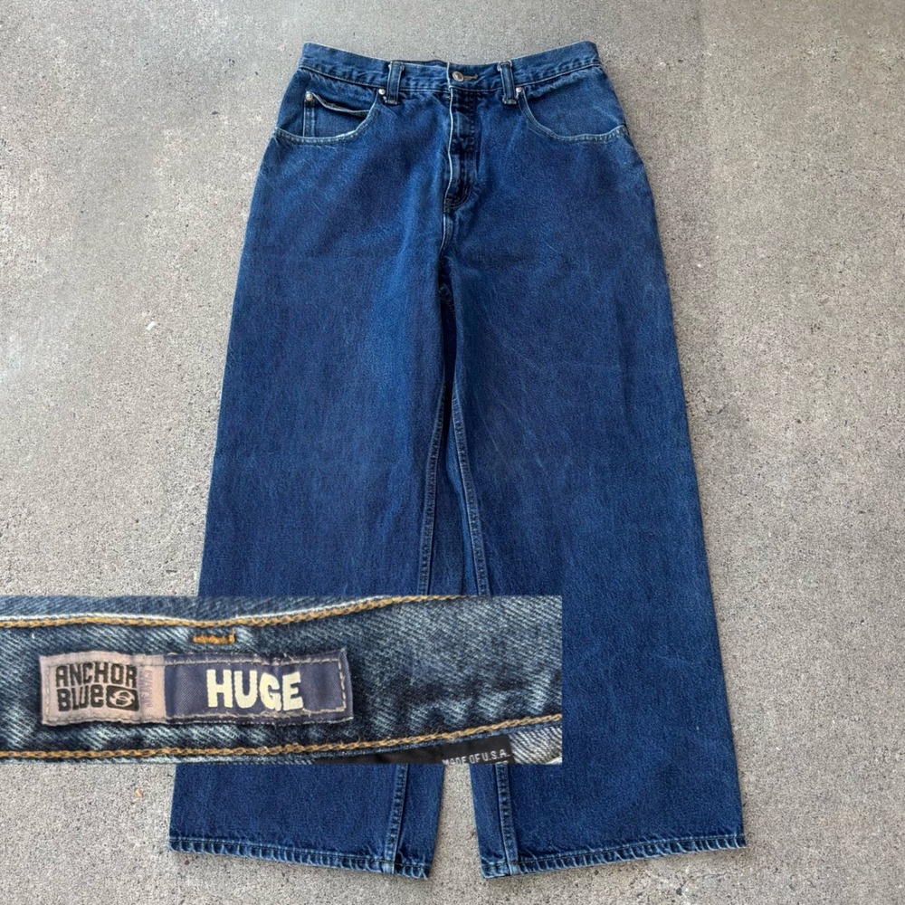 Anchor Blue Huge Baggy Wide Leg Loose Fit Jeans Y2K Medium Wash Men's Size 34x30
